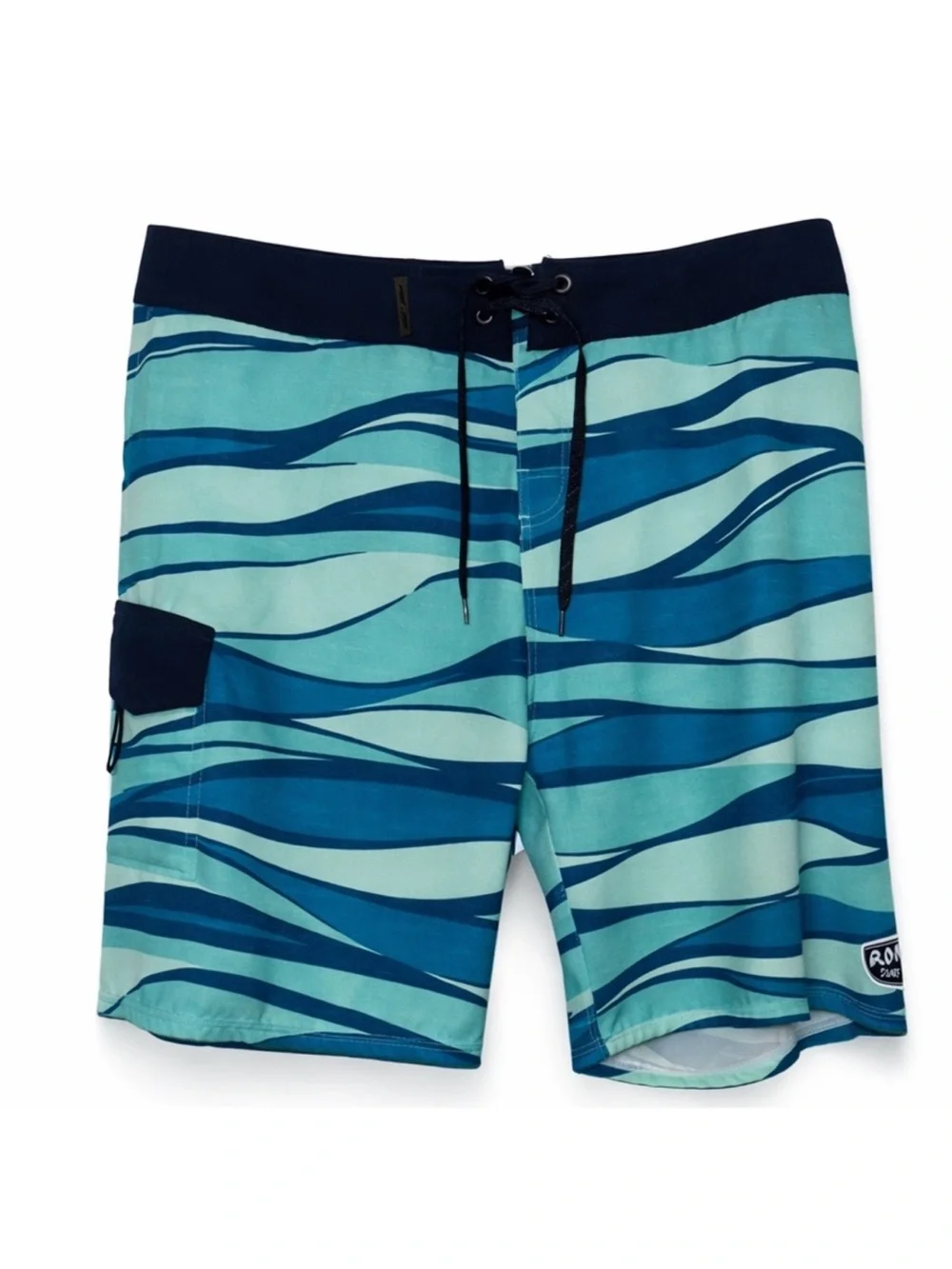 Ron Jon Surf Shop Men’s Board Shorts Swim Trunks Blue Teal Wave Print Sz 38